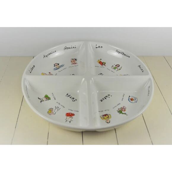 Pottery Barn White Whats Your Sign Horoscope Party Divided Server Dish 15” - Picture 1 of 6